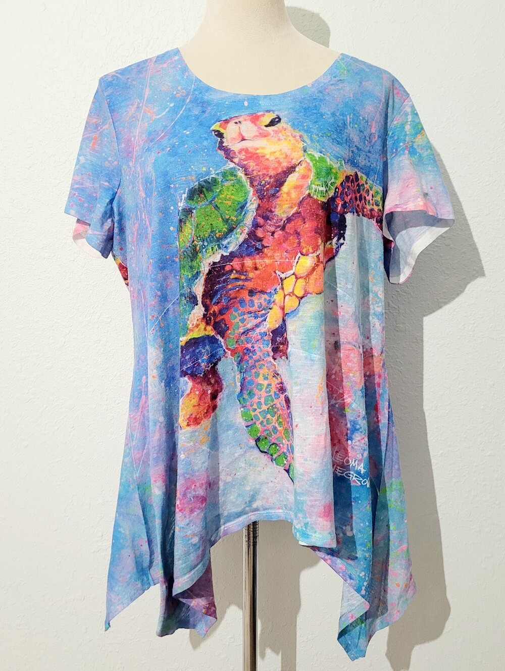 Leoma Lovegrove Sea Turtle Tunic Top Beach Cover Up Size XL Coastal Resort Art - Picture 2 of 10